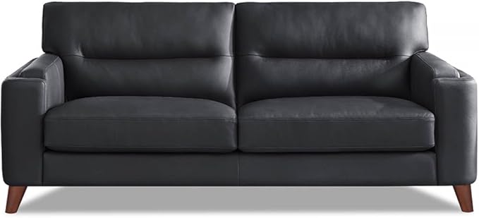 Hydeline Elm Top Grain Leather Sofa Couch, 84, Charles Black